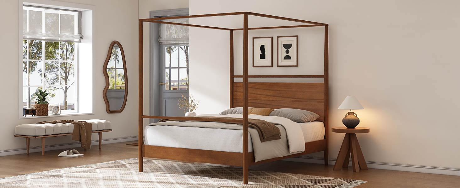 Merax Wood Canopy Bed Frame King Size, Four Posters Bed
