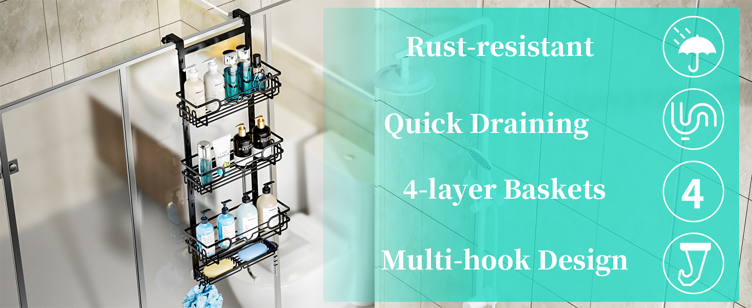 HapiRm Over The Door Shower Caddy with 2 Soap Holders, 4 Tier