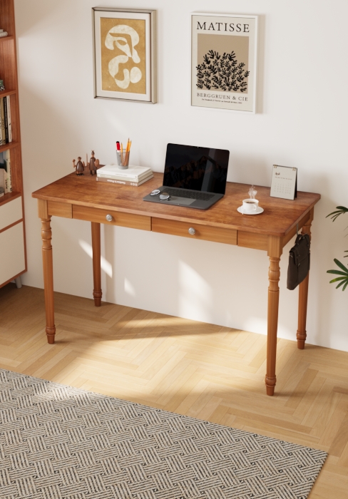 Wood Desk with Drawers