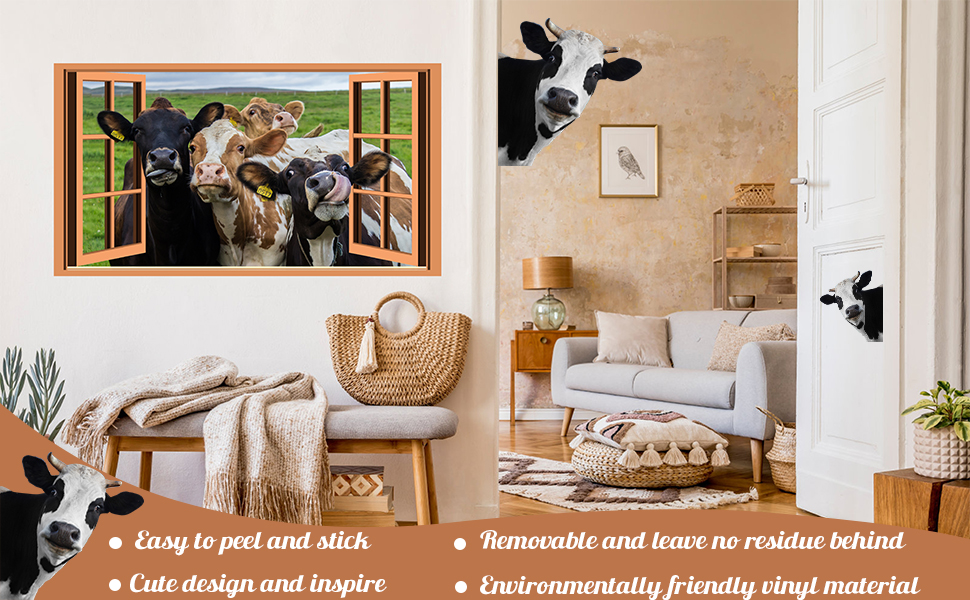 Funny Cow Wall Decals Peeking Cow Wall Sticker Peel and