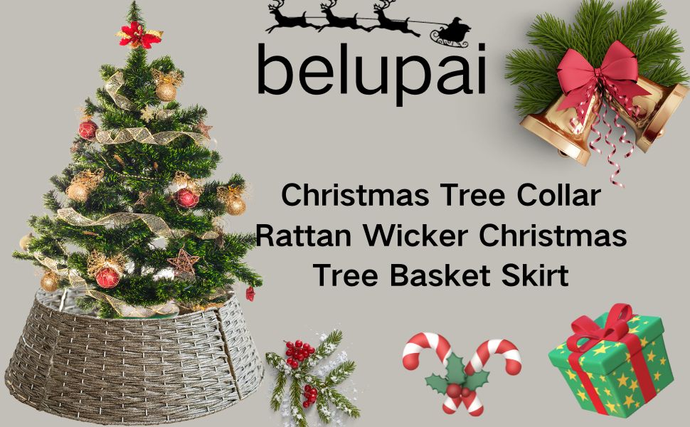 Rattan Christmas Tree Collar Basket Rustic Handcrafted Tree Ring Woven Tree Skirt