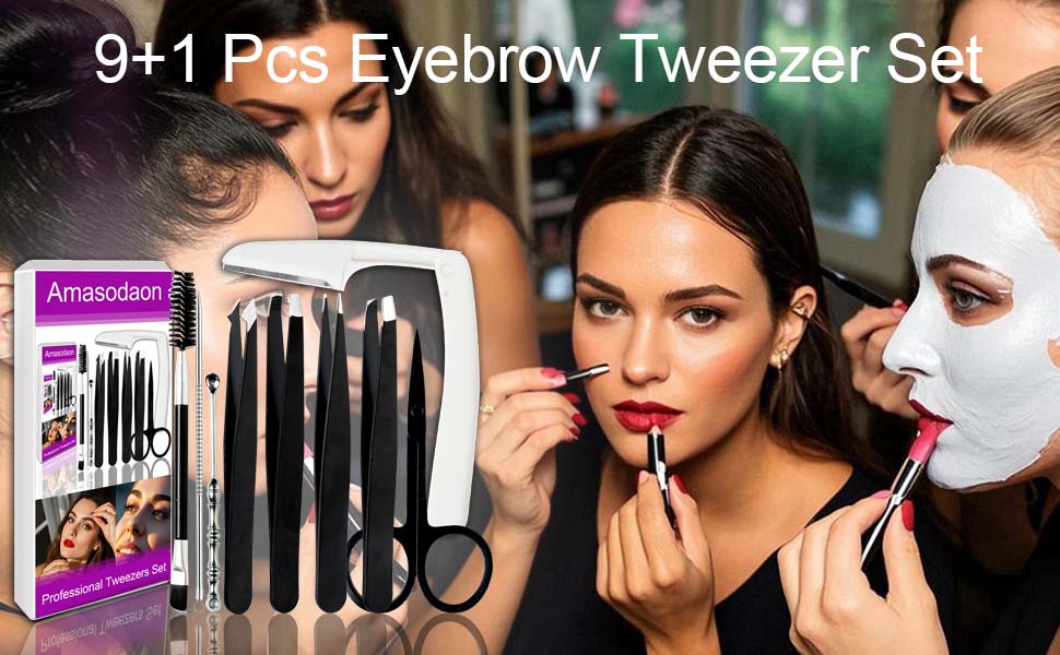 9+1 Pcs Eyebrow Tweezer Set-Black suit