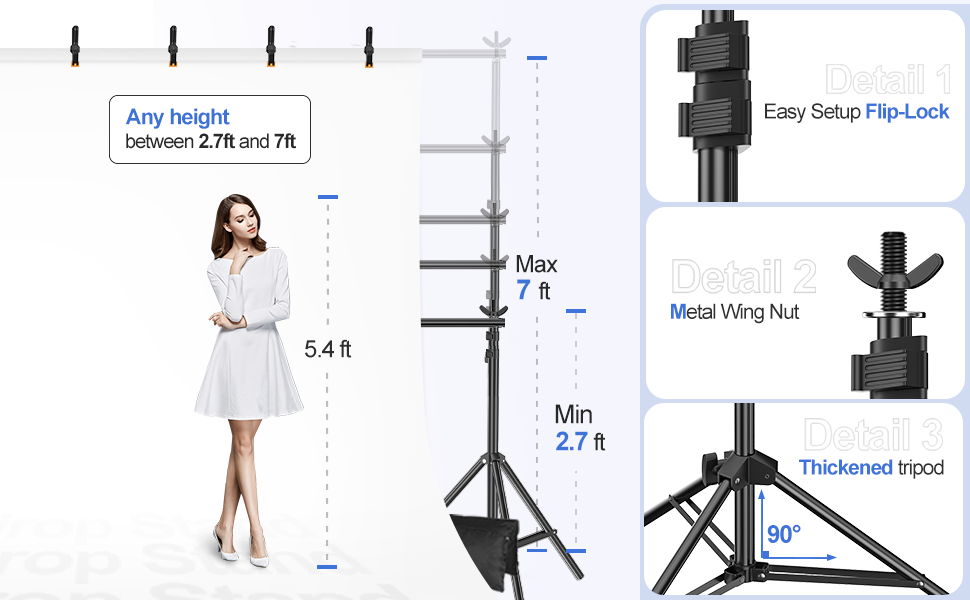 EMART Photo Video Studio 10Ft(3m) Adjustable Background Stand Backdrop