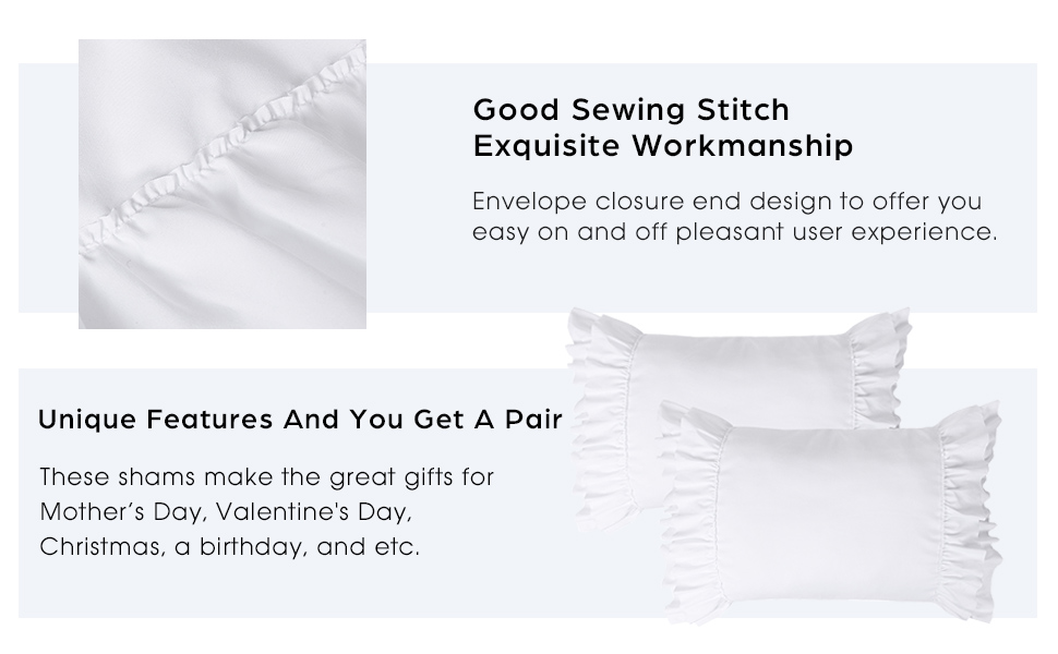 HIG Pack of 2 Chic Ruffle Pillow Shams, Queen Size White