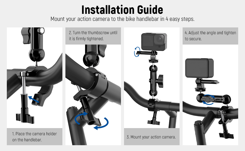 NEEWER Action Camera Pole Mount for Motorcycle Bike Handlebar Ski Pole
