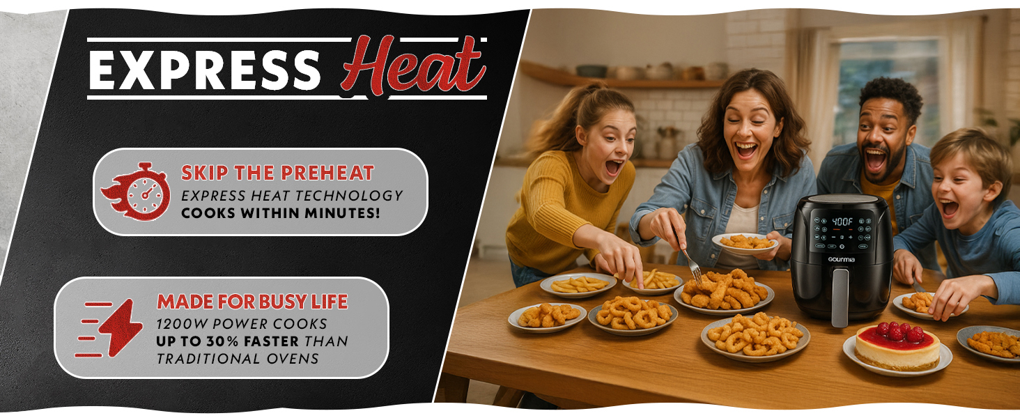 Air fryer interior showing 360-degree air circulation system for Fast cooking