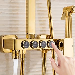 Colonna Doccia D'oro Sistema Doccia Montaggio A Parete Set Doccia Con 22 Cm * 22 Cm Soffione Doccia A Pioggia, Doccetta, Rubinetto Vasca, Doccetta Bidet 11 ESOP Colonna Doccia