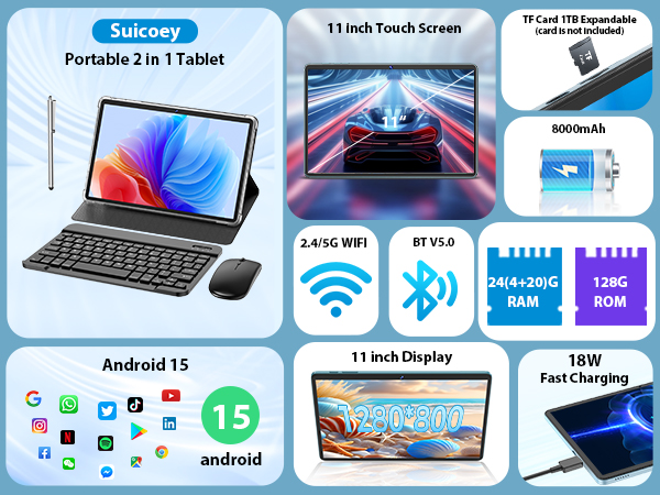 Android 15 タブレット 11インチ 24GB+128GB+2TB拡張 Amazon.com : Android Tablet, 11 inch Android 15 Tablet with