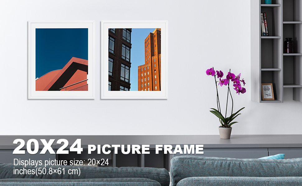 HOMESEVEN 20x24 Frame, 20x24 Picture Frame Matted to 16x20, Solid Wood Poster Frame