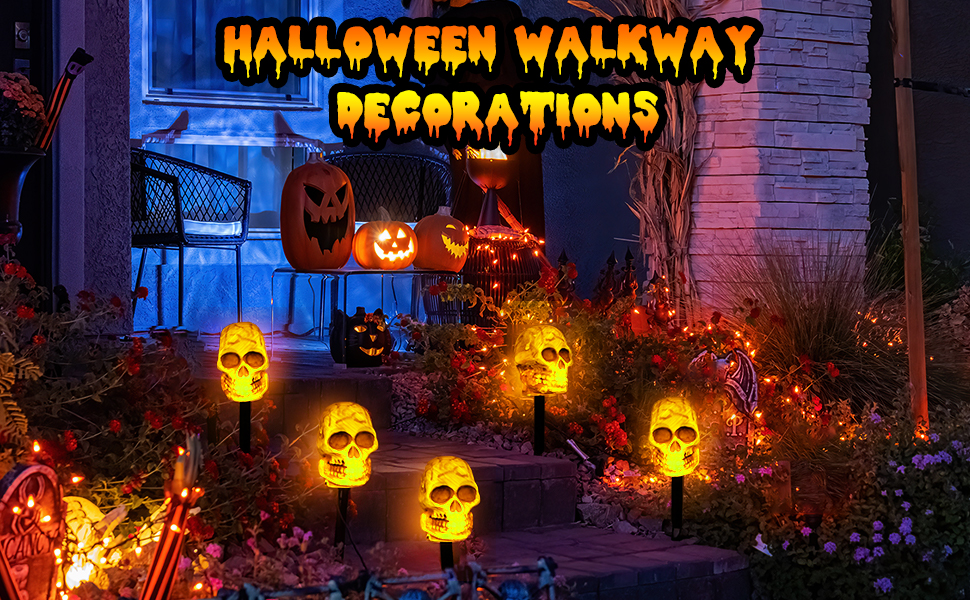 VATOS Halloween Decorations Outdoor Skull Solar Lights