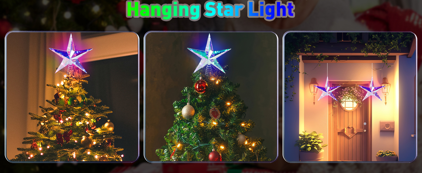 Christmas Tree Topper, 11.45" RGB 10 LED Lighted Xmas Star