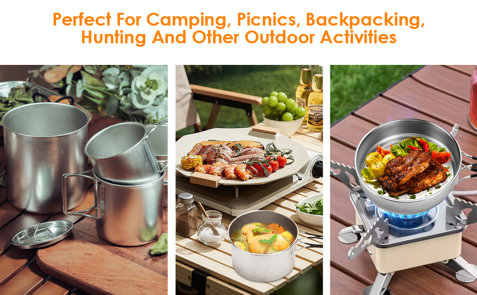 Aomiun 5PCS Stainless Steel Camping Cooking Set Cookware Mess