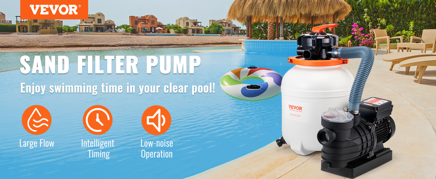 VEVOR 3000GPH Sand Filter Pump for Above Ground, 12" Sand