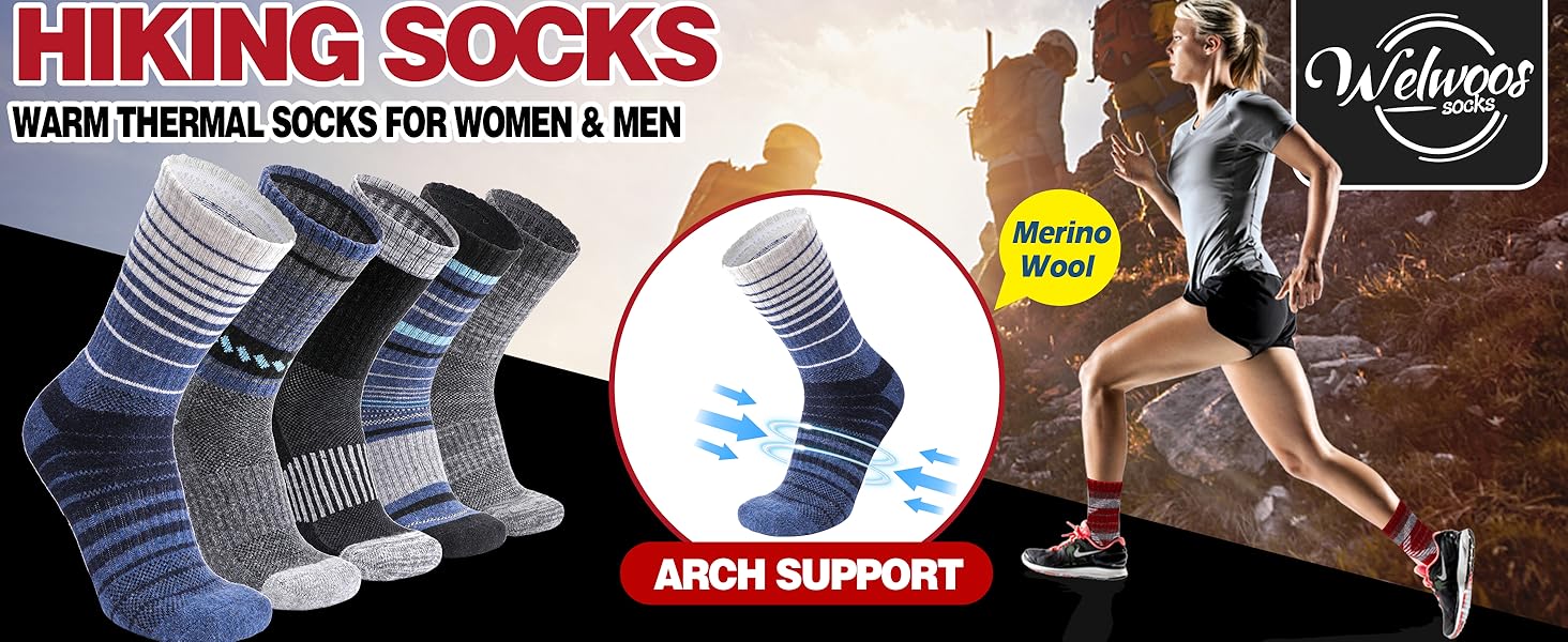 5 Pairs Merino Wool Hiking Socks