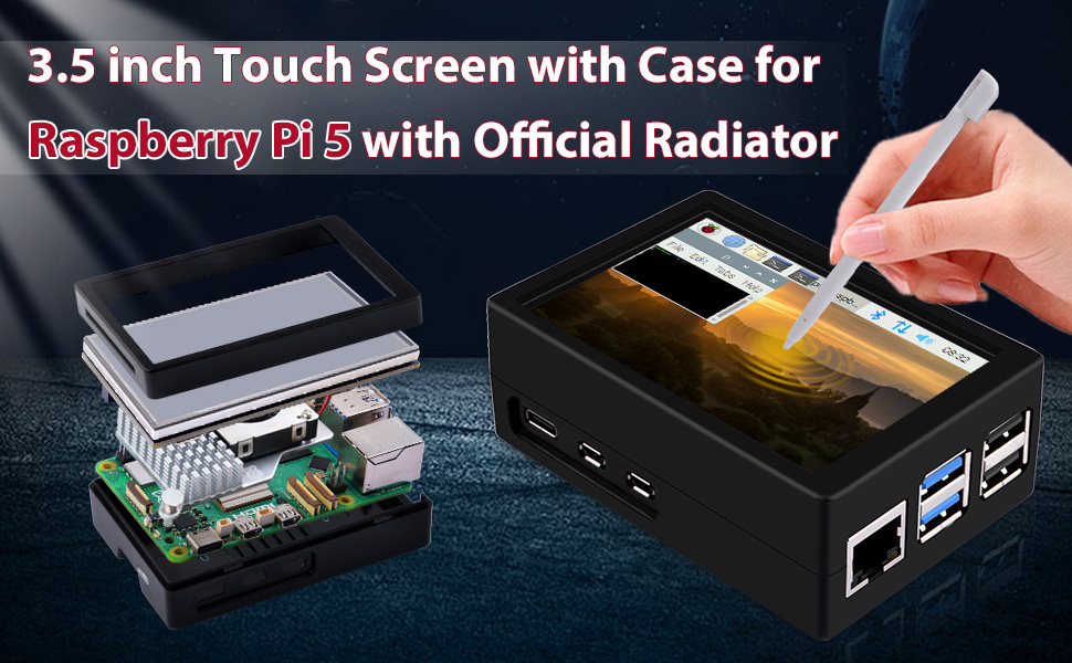 GeeekPi 3.5 inch HDMI Touch Screen with Case for Raspberry Pi 5, with ...