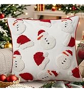 Adabana Christmas Pillow Covers 18x18 Inch Tufted Red Snowmen Santa Hat Decorative Winter Soft Ho...