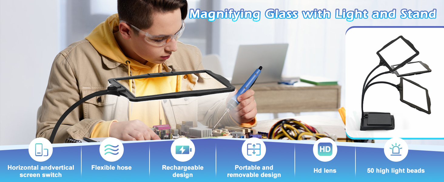 magnifying glass with light and stand