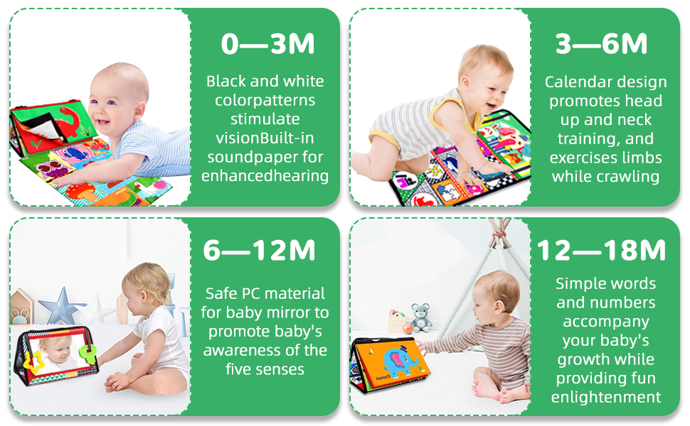 Tummy Time Mirror Toys, Baby Mirror Toys with Black and