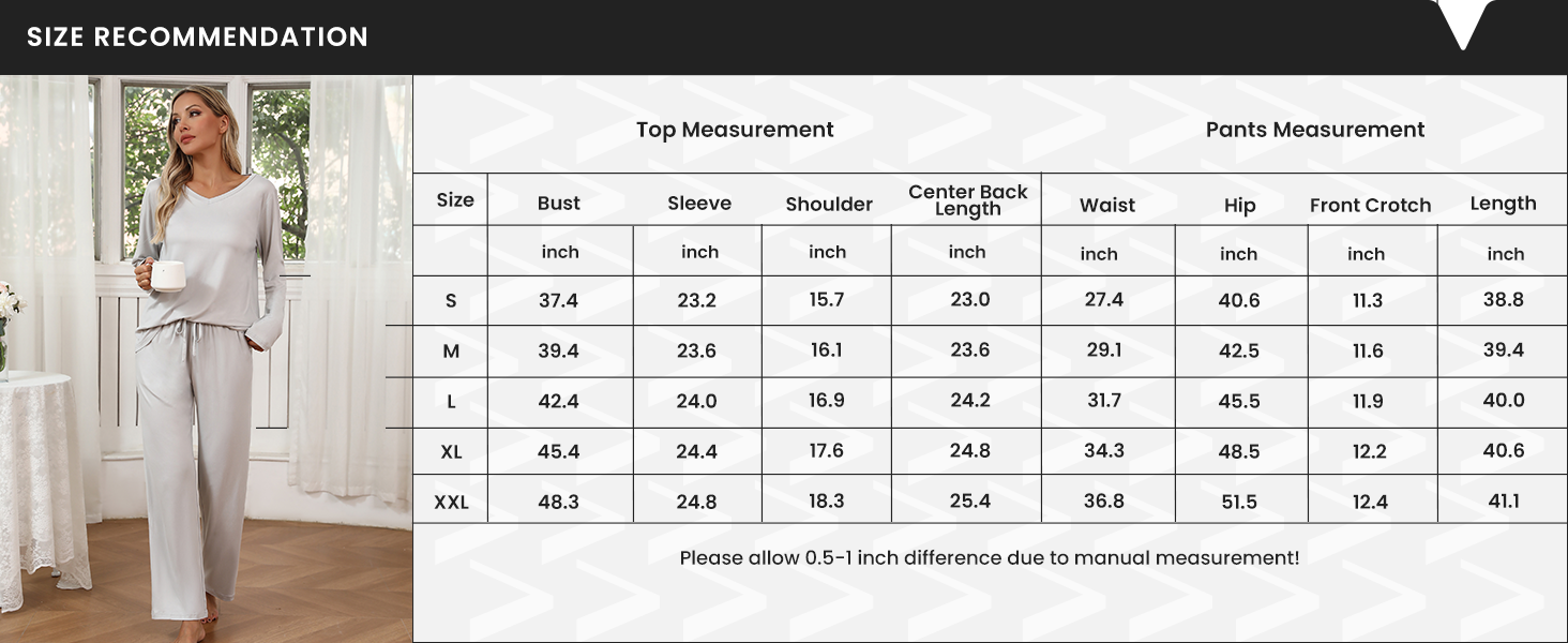 Ekouaer Womens 2 Pack Pajama Set Long Sleeve Pajamas Top and Pants V