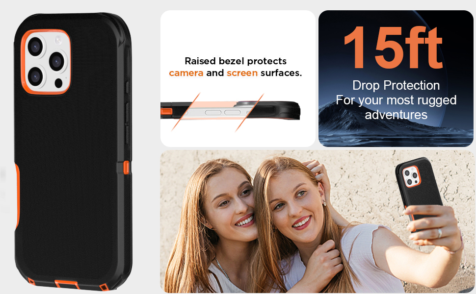 for iPhone 16 Pro Max Heavy Duty Case with 2 Tempered Glass Protectors