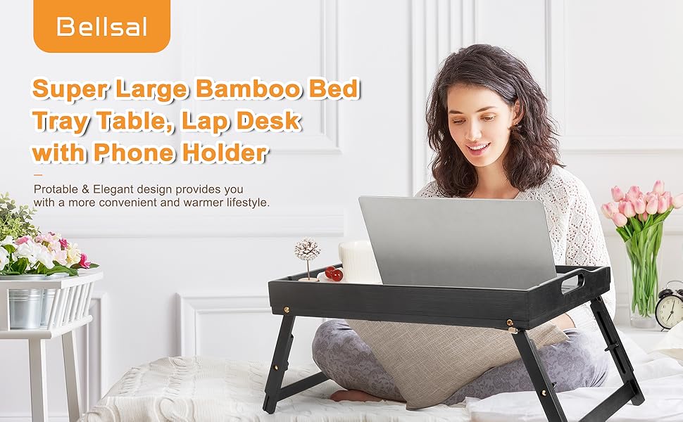 Bellsal Large Bed Tray Table 19.7x13 Inch with Handles