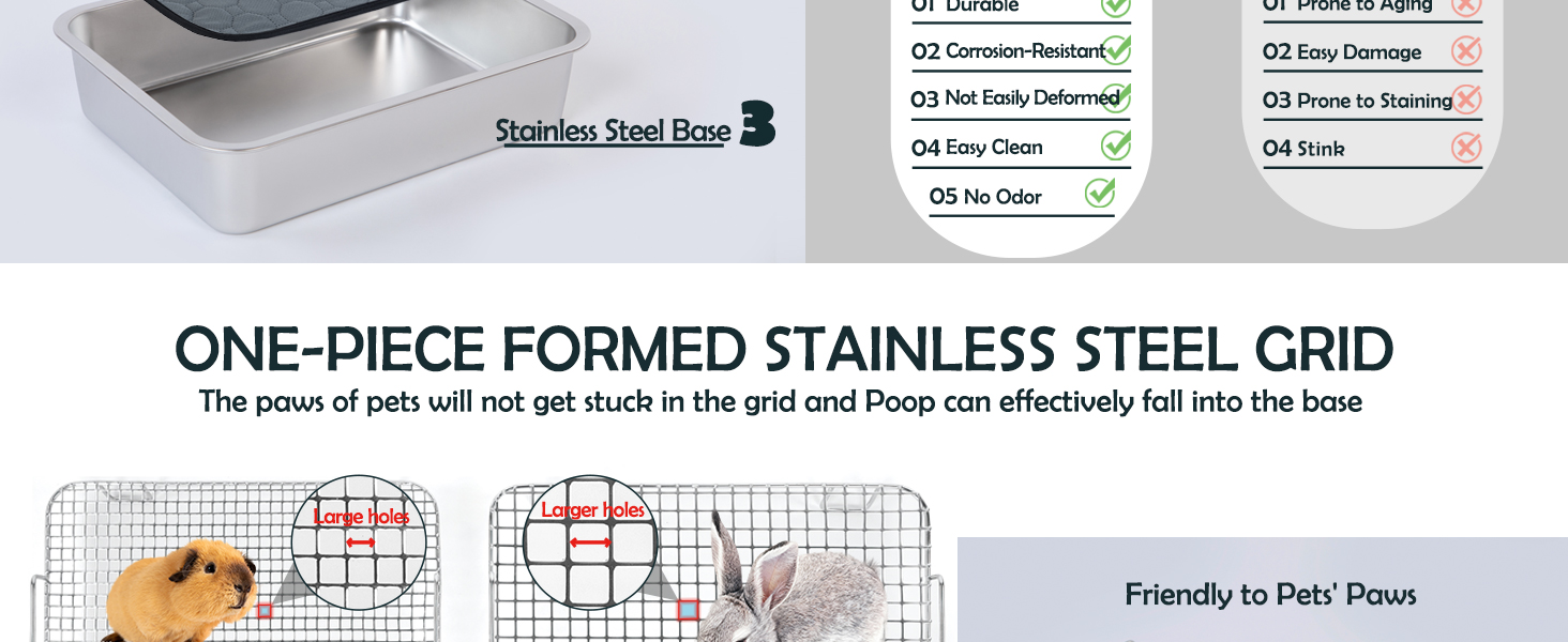 MEEXPAWS-STAINLESS-STEEL -GUINEA -PIGS -LITTER -BOX -RABBIT -WITH -GRID-GUINEA -PIG -TRAINING- PAN