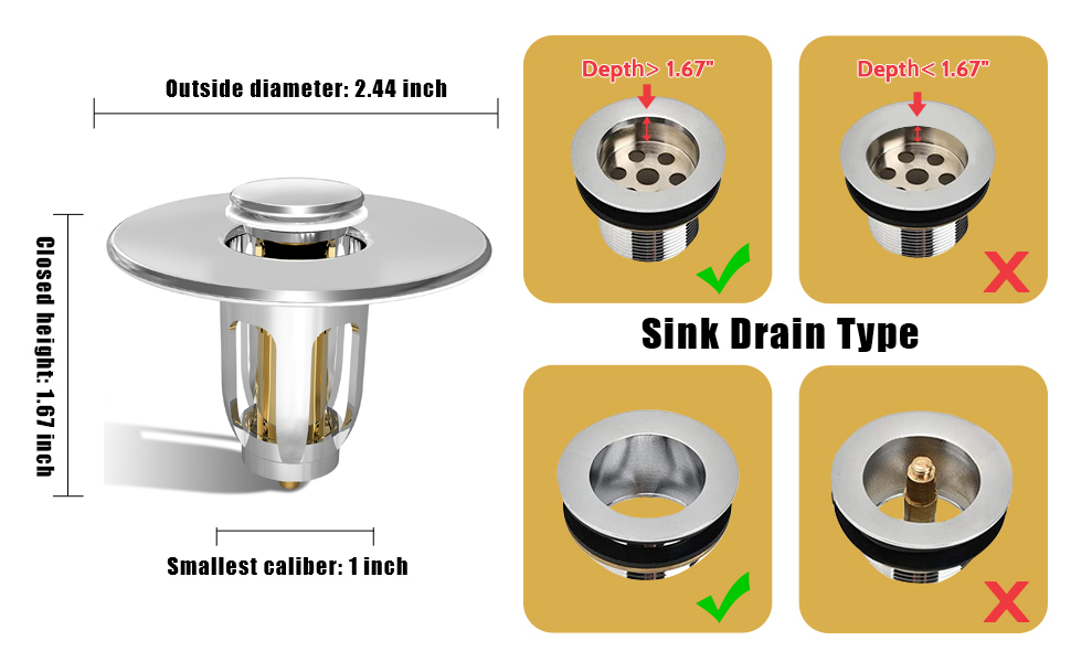 Mintiml Sink Drains Plug Universal Edition Bullet Core Push Type Basin