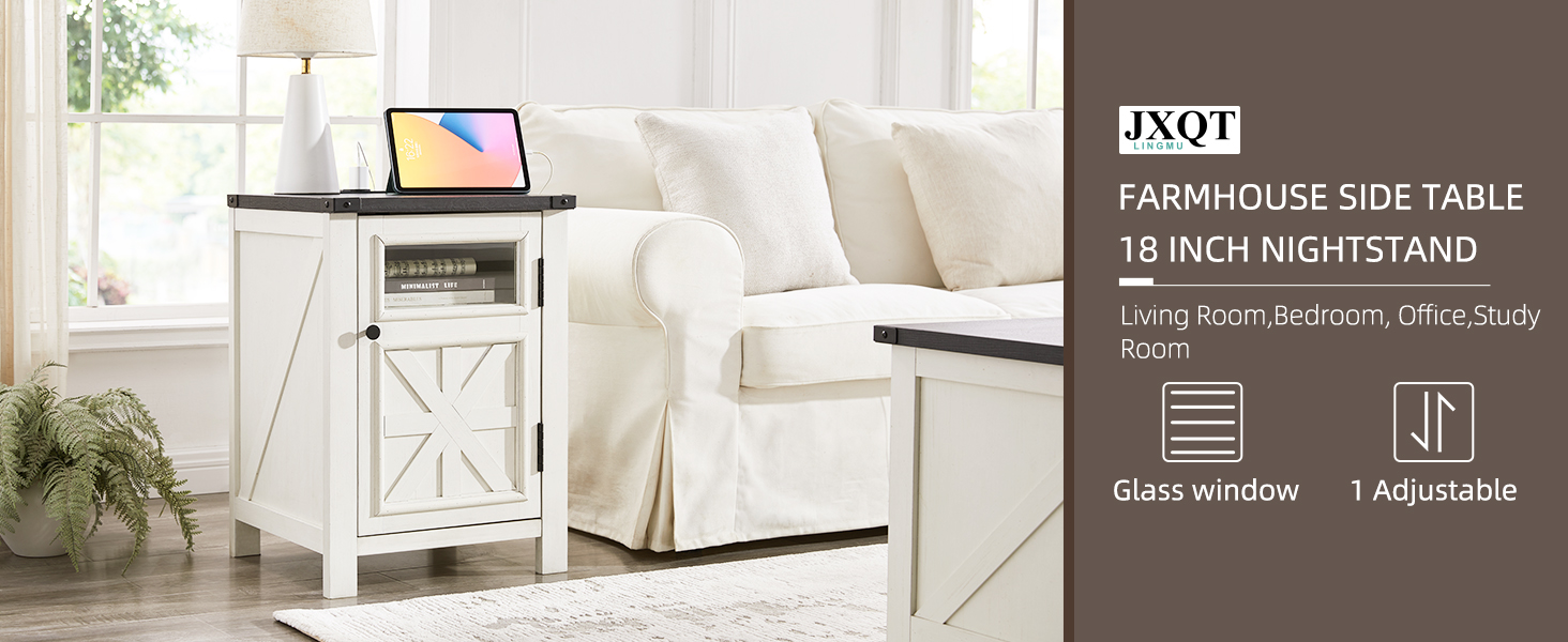 JXQTLINGMU Farmhouse End Table with Charging Station, 18