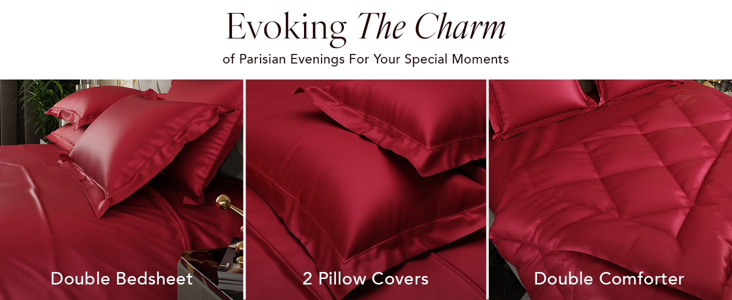 Stoa Paris Satin Bedding for Double Bed 300TC Premium Bedsheet with