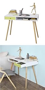 SoBuy Wood White Home Office Kids Table Computer Desk With Drawer,FWT43-W 18 FWT24-W