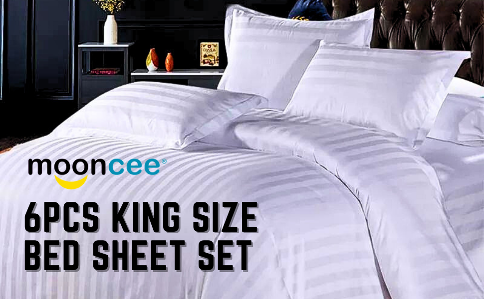 MOONCEE 6Pcs Bed Sheet King Size Set With Duvet Cover 220x240