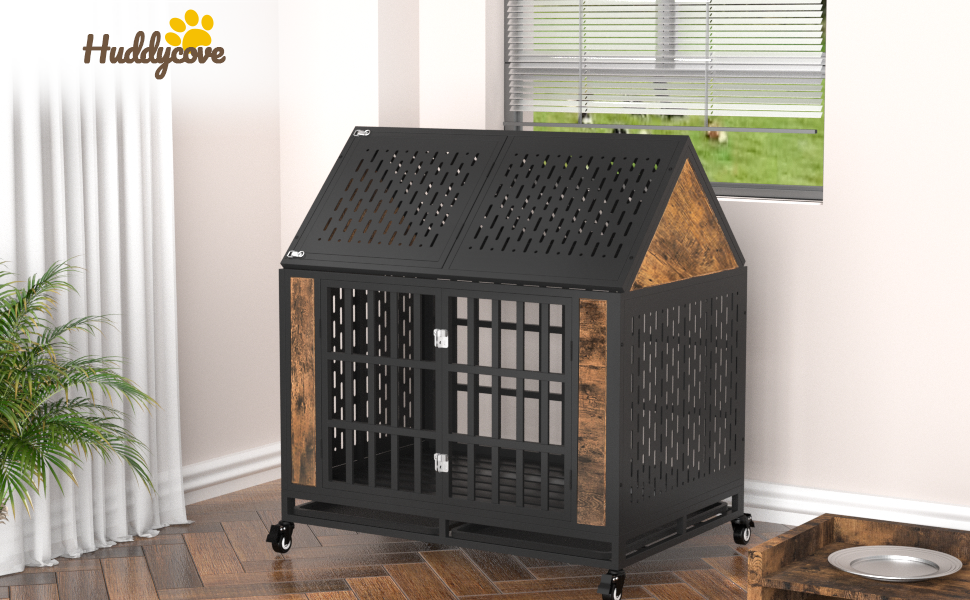 Huddycove 42 inch Heavy Duty Dog Crate for Medium to Large