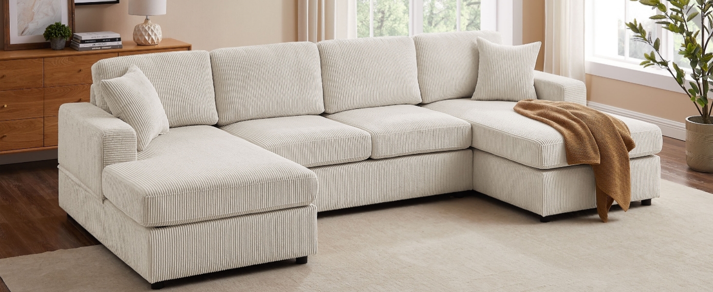 VANOMi 118'' U Shaped Sectional Sofa Couch, Corduroy Fabric