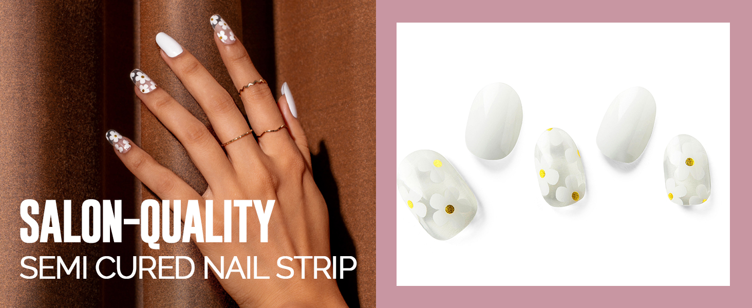 Nailog semi cured nail strip nail wrap White Petals
