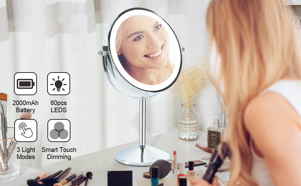  Lighted Makeup Mirror with Magnification, 8" Magnifying Vanity Mirror Cosmetic Light up Mirror