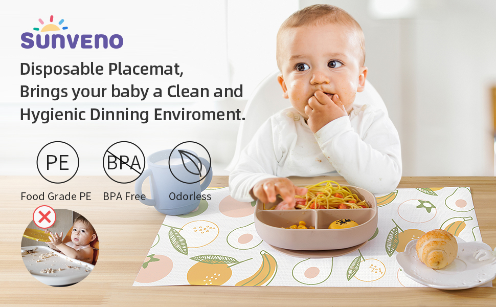 SUNVENO Disposable Placemats for Baby Kids Stickon