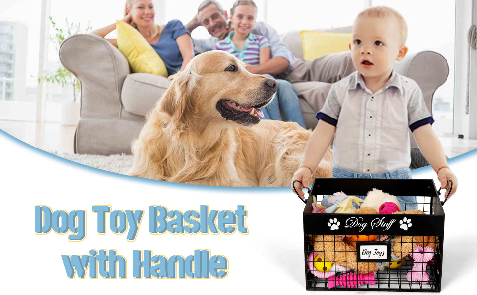 Jolensoy Dog Toy Bin Metal Dog Toy Box Home Decor Dog Toy