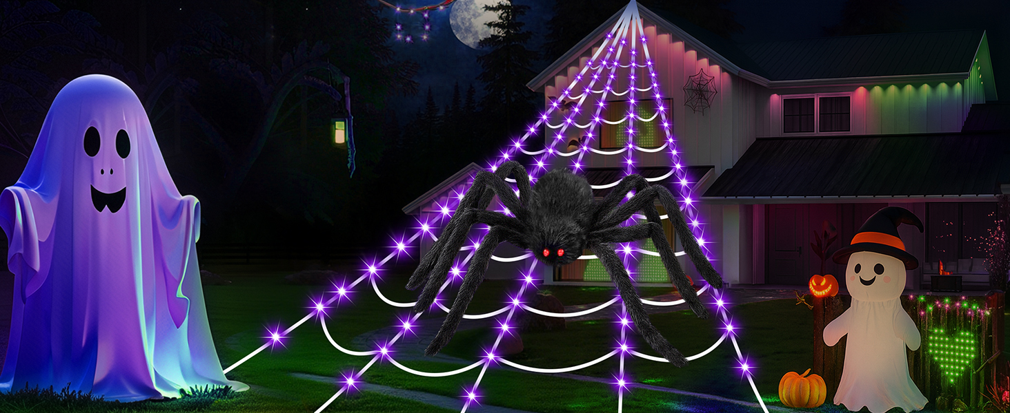 halloween decorations outdoor spider web light up giant spider indoor LED yard haunted decor