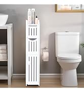 ShellKingdom Toilet Paper Holder Stand, Bathroom Storage Cabinet with Doors and Shelves, Slim Sto...