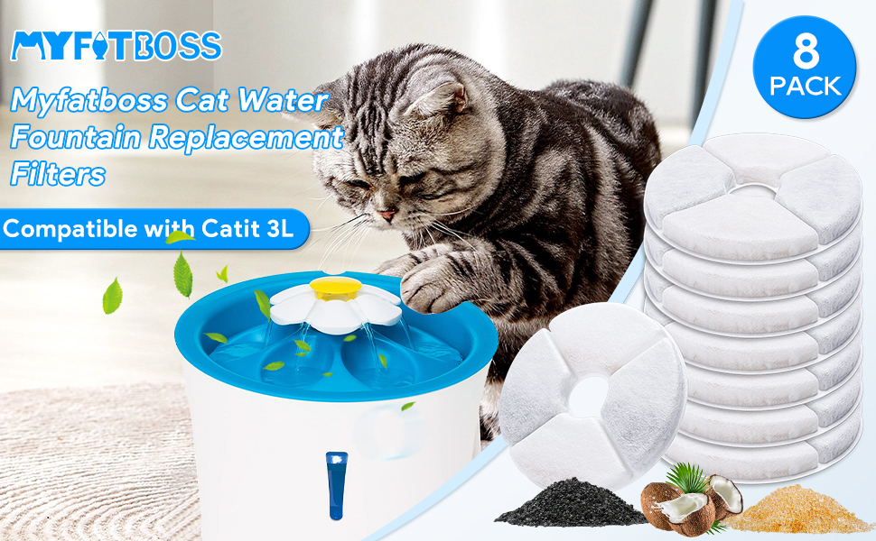 MyfatBOSS Cat Water Fountain Filters for Catit, 8 Pack Cat Fountain