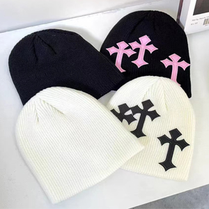 Z-Jeris Y2K Hat Dark Cross Wool Hat Cross Pattern Fashion