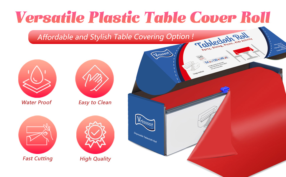 Vrisssot Red Table Cover Roll Disposable Tablecloth 54in X