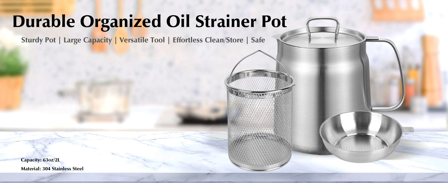 SOPHREPT Durable Grease Container for Kitchen, 68oz/2L, 304