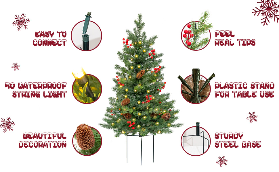 ENVEN 24 Inch Outdoor Christmas Tree 2 Set, Prelit Mini