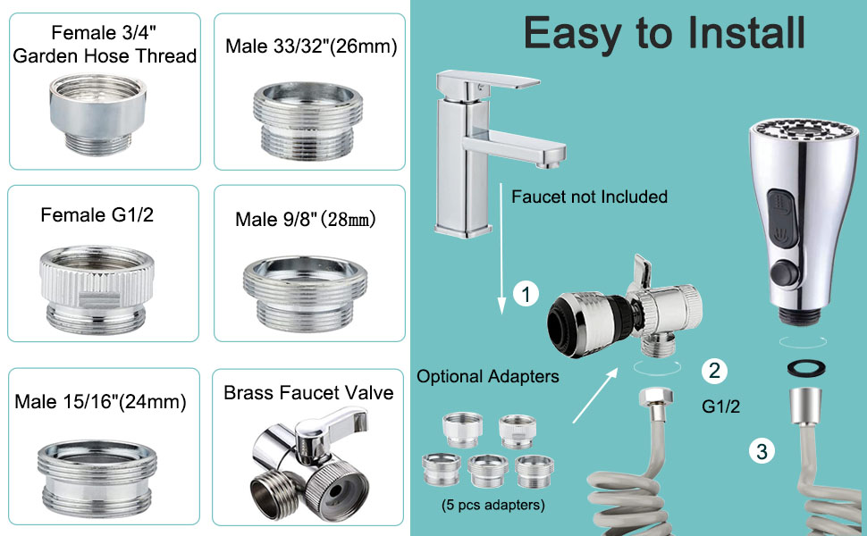 Kitchen Faucet Hose Attachment, Sink Sprayer Attachment with Sprayer
