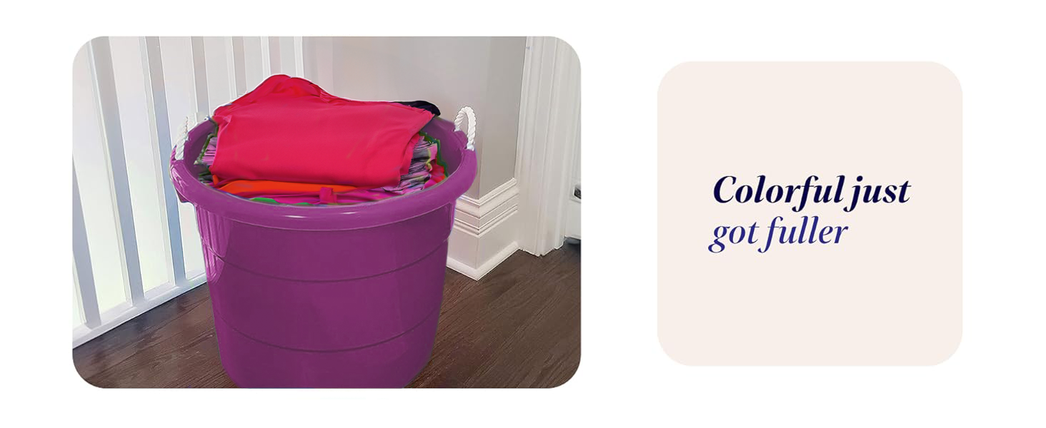 Homz 17 Gallon Indoor Outdoor Storage Bucket w/ Rope Handles, Orchid (2 Pack)