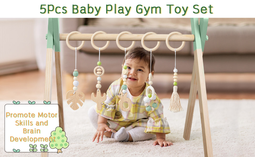 5Pcs Baby Play Gym Toy Set Wooden Hanging Toy for Infant Play Activity Teether