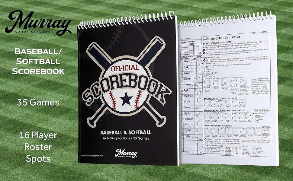 Murray Sporting Goods Baseball Softball Scorebook - 35 Games Schedule 16 Player Roster Lineup Spots