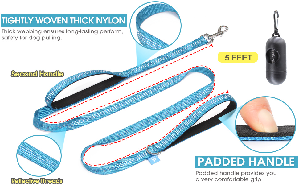 BAAPET Two Handle Dog Leash, Dual Soft Padded Handles with Traffic Control Handle