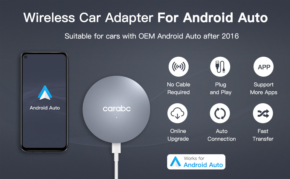 CARABC Adaptateur Android Auto sans Fil, Dongle Android Auto sans Fil 2023 AA pour Les Voitures